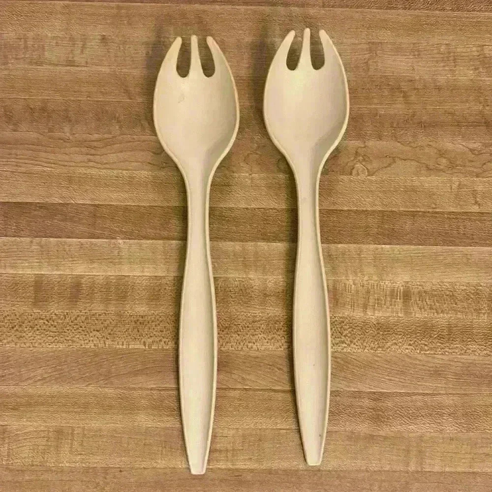 Tupperware Salad Serving Utensils 12'' Fork Spoon Set of 2 Vintage Harvest Gold